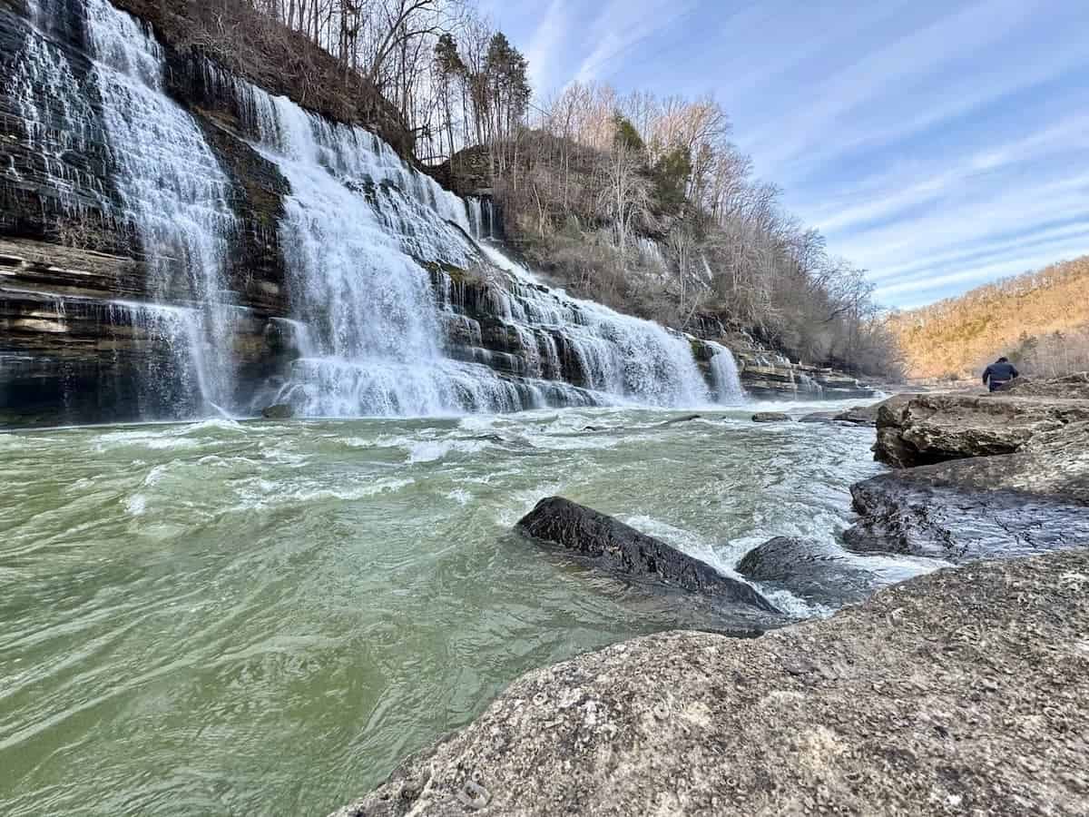 A view of a large waterfall and river